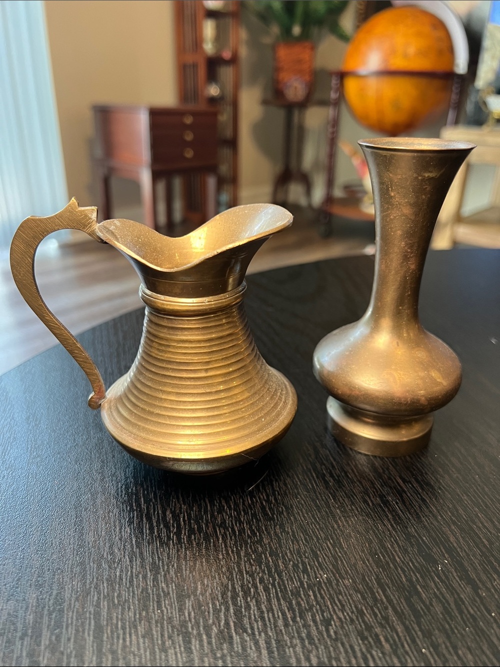 Vintage Boho Brass Small Pitcher and Vase Set